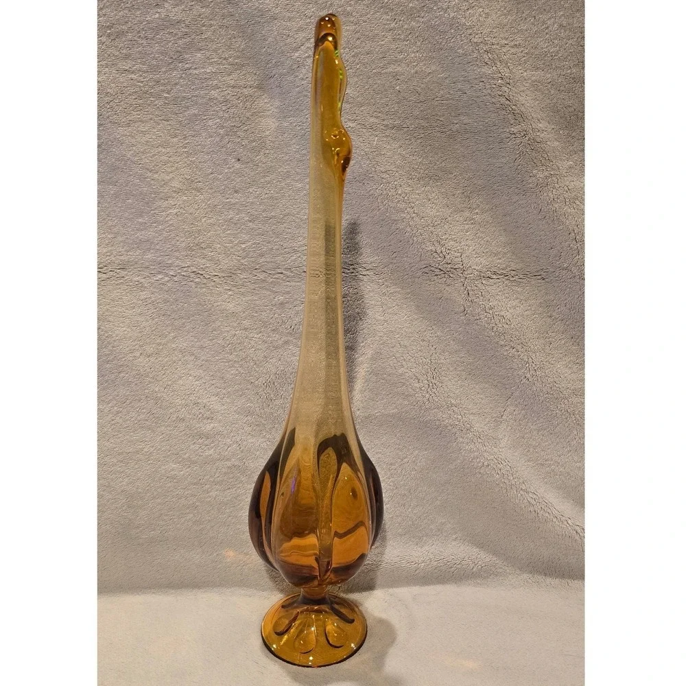 Vtg Viking Glass Epic Six Petal Swung Vase Amber Mid Century Modern Glass 15.5in